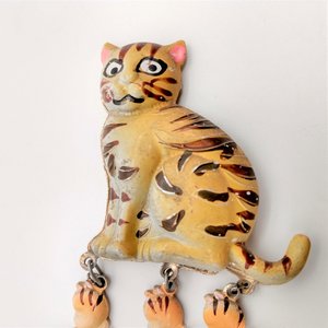 Fridge Magnet Orange Tabby Mother Cat and 3 Kittens , Made in Korea, Vintage