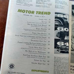 MOTOR TREND September 1960 Magazine, Great Father's Day Gift!. Original price 35 cents!!!