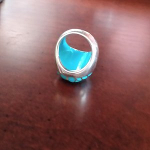 Chunky Vintage Sterling Silver and Turquoise Trellis Criss Cross Dome Ring, Size 7