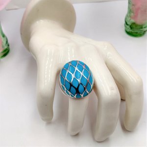 Chunky Vintage Sterling Silver and Turquoise Trellis Criss Cross Dome Ring, Size 7