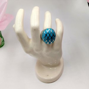 Chunky Vintage Sterling Silver and Turquoise Trellis Criss Cross Dome Ring, Size 7