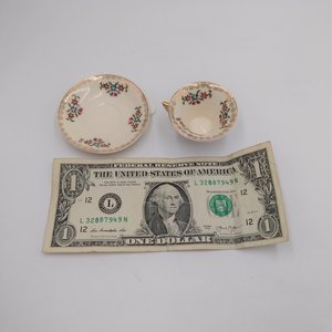 Miniature Teacup Demitasse Cup and Saucer Set, Floral Design Made in Occupied Japan, Vintage