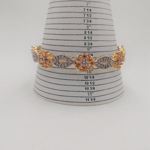 Vintage Cubic Zirconia and Peach Gems Gold Plated Bangle Bracelet for Women