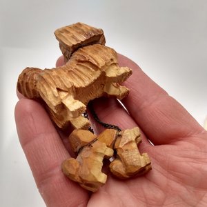 1940's Hand Carved Wooden Chained Sheepdogs Mom and 2 Pups