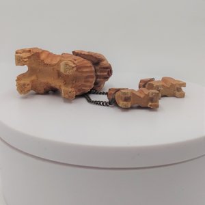 1940's Hand Carved Wooden Chained Sheepdogs Mom and 2 Pups