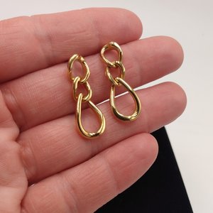 MONET Gold Tone Twisted Link Dangle Earrings, with original signed pushbacks