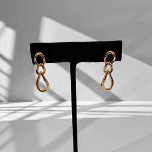 MONET Gold Tone Twisted Link Dangle Earrings, with original signed pushbacks