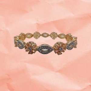 Vintage Cubic Zirconia and Peach Gems Gold Plated Bangle Bracelet for Women