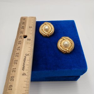 Signed Hobè Gold Tone and Faux Pearl Clip On earrings