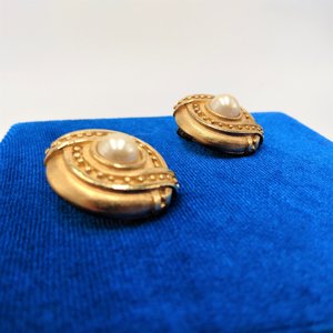 Signed Hobè Gold Tone and Faux Pearl Clip On earrings