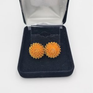 Vintage Gold Tone Wire Looped Flower Post Earrings, Wire Dandelions, Pierced Earrings