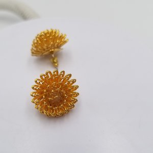 Vintage Gold Tone Wire Looped Flower Post Earrings, Wire Dandelions, Pierced Earrings