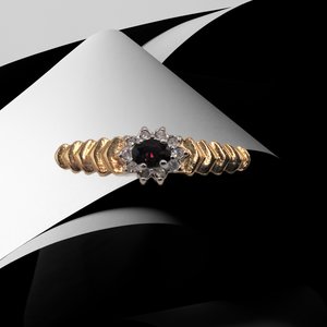 Vintage Gold Plated and Simulated Garnet and Rhinestones Bar Pin Brooch