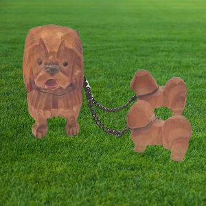 1940's Hand Carved Wooden Chained Sheepdogs Mom and 2 Pups
