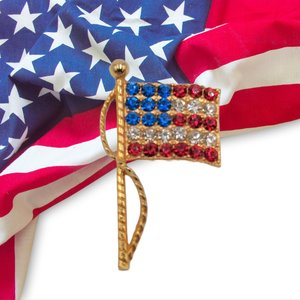 Vintage US American Flag  Gold Tone and Rhinestones Brooch
