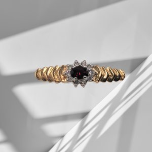 Vintage Gold Plated and Simulated Garnet and Rhinestones Bar Pin Brooch