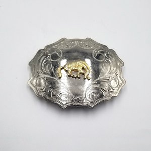 Western Two Toned Vintage Stamped Shiny Nickel Plated and Brass Bronco Horse Rodeo Belt Buckle