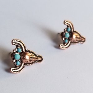 Vintage Southwestern Copper and Turquoise Steer Head Post Earrings