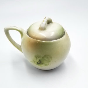 Beautiful Antique R S Germany Green and White Poppies Porcelain Lidded Sugar Bowl