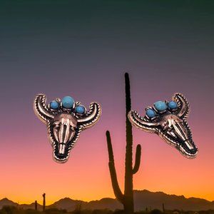 Vintage Southwestern Copper and Turquoise Steer Head Post Earrings