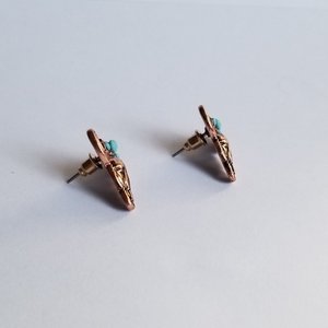 Vintage Southwestern Copper and Turquoise Steer Head Post Earrings