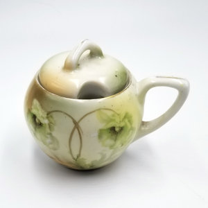 Beautiful Antique R S Germany Green and White Poppies Porcelain Lidded Sugar Bowl
