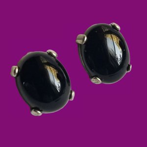 Vintage Sterling Silver Southwestern Oval Onyx Stud Earrings