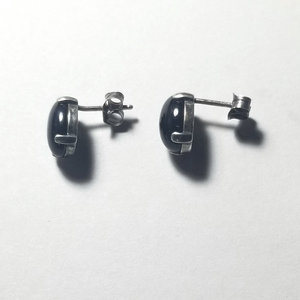 Vintage Sterling Silver Southwestern Oval Onyx Stud Earrings