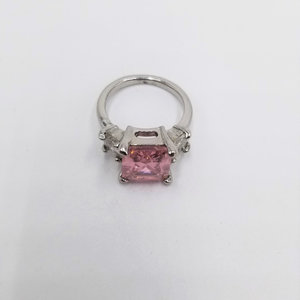 Fun Vintage Silver Tone Large Pink and Clear Princess Cut Cubic Zirconia Fashion Ring Size 5.75