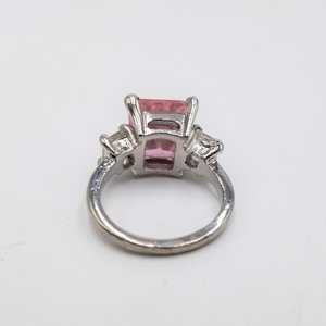 Fun Vintage Silver Tone Large Pink and Clear Princess Cut Cubic Zirconia Fashion Ring Size 5.75