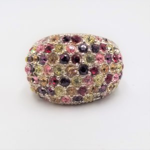Erica Anenberg Silver Tone Multi-Color Crystals Cluster Fashion Ring, Size 8