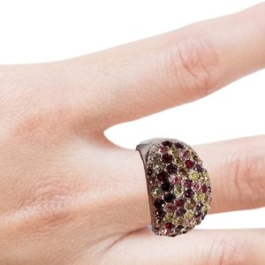 Erica Anenberg Silver Tone Multi-Color Crystals Cluster Fashion Ring, Size 8