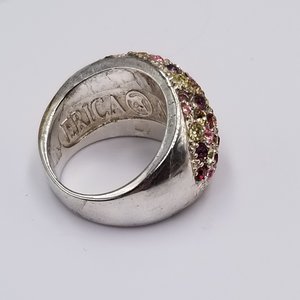 Erica Anenberg Silver Tone Multi-Color Crystals Cluster Fashion Ring, Size 8