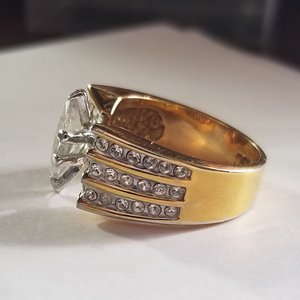 Vintage RSC Gold Tone Marquis Cut CZ Statement Fashion Ring, Size 7.5
