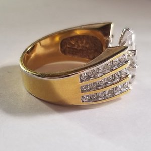 Vintage RSC Gold Tone Marquis Cut CZ Statement Fashion Ring, Size 7.5