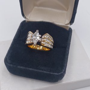 Vintage RSC Gold Tone Marquis Cut CZ Statement Fashion Ring, Size 7.5
