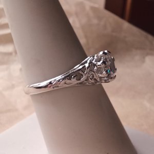 Vintage Sterling Silver LIND Filigree Cubic Zirconia Solitaire Ring Size 8