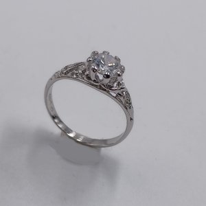 Vintage Sterling Silver LIND Filigree Cubic Zirconia Solitaire Ring Size 8