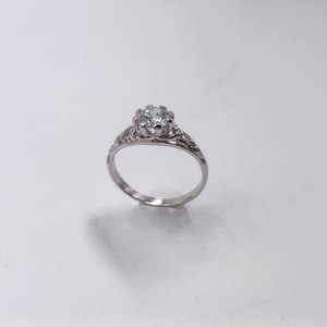 Vintage Sterling Silver LIND Filigree Cubic Zirconia Solitaire Ring Size 8