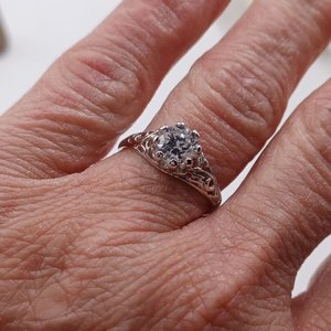 Vintage Sterling Silver LIND Filigree Cubic Zirconia Solitaire Ring Size 8