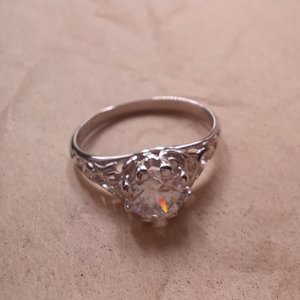 Vintage Sterling Silver LIND Filigree Cubic Zirconia Solitaire Ring Size 8