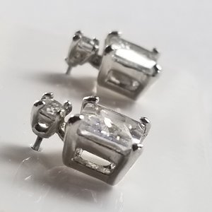 Glamorous Princess Cut Cubic Zirconia Pierced Earrings