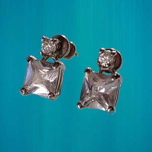 Glamorous Princess Cut Cubic Zirconia Pierced Earrings
