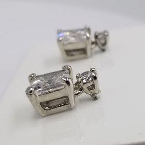 Glamorous Princess Cut Cubic Zirconia Pierced Earrings
