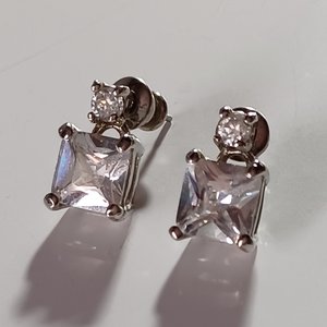 Glamorous Princess Cut Cubic Zirconia Pierced Earrings
