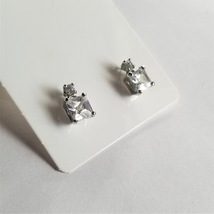 Glamorous Princess Cut Cubic Zirconia Pierced Earrings