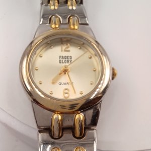 Faded Glory, Two Toned Metal Link Quartz Ladies Wrist Watch, New Battery Runs