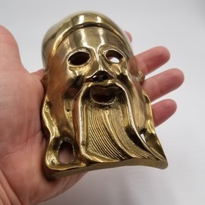 Solid Brass Chinese Confucius Masks Set of 2 Wall Hangings, Vintage Asian Home Decor