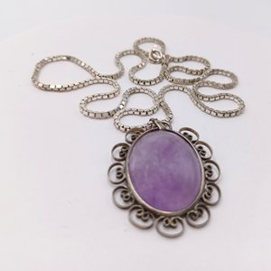 Vintage Sterling Silver and Amethyst Pendant on a Sterling Silver Box Chain Pendant Necklace