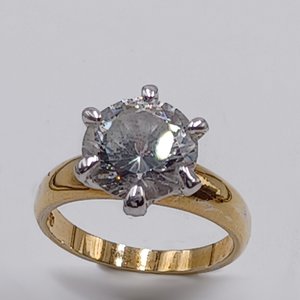 18K Gold Plated Large 5 Carat Cubic Zirconia Solitaire Engagement Ring, Size 7